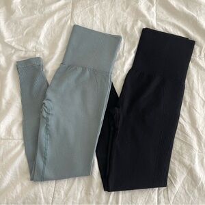 Gymshark Ribbed Leggings - Blue & Black